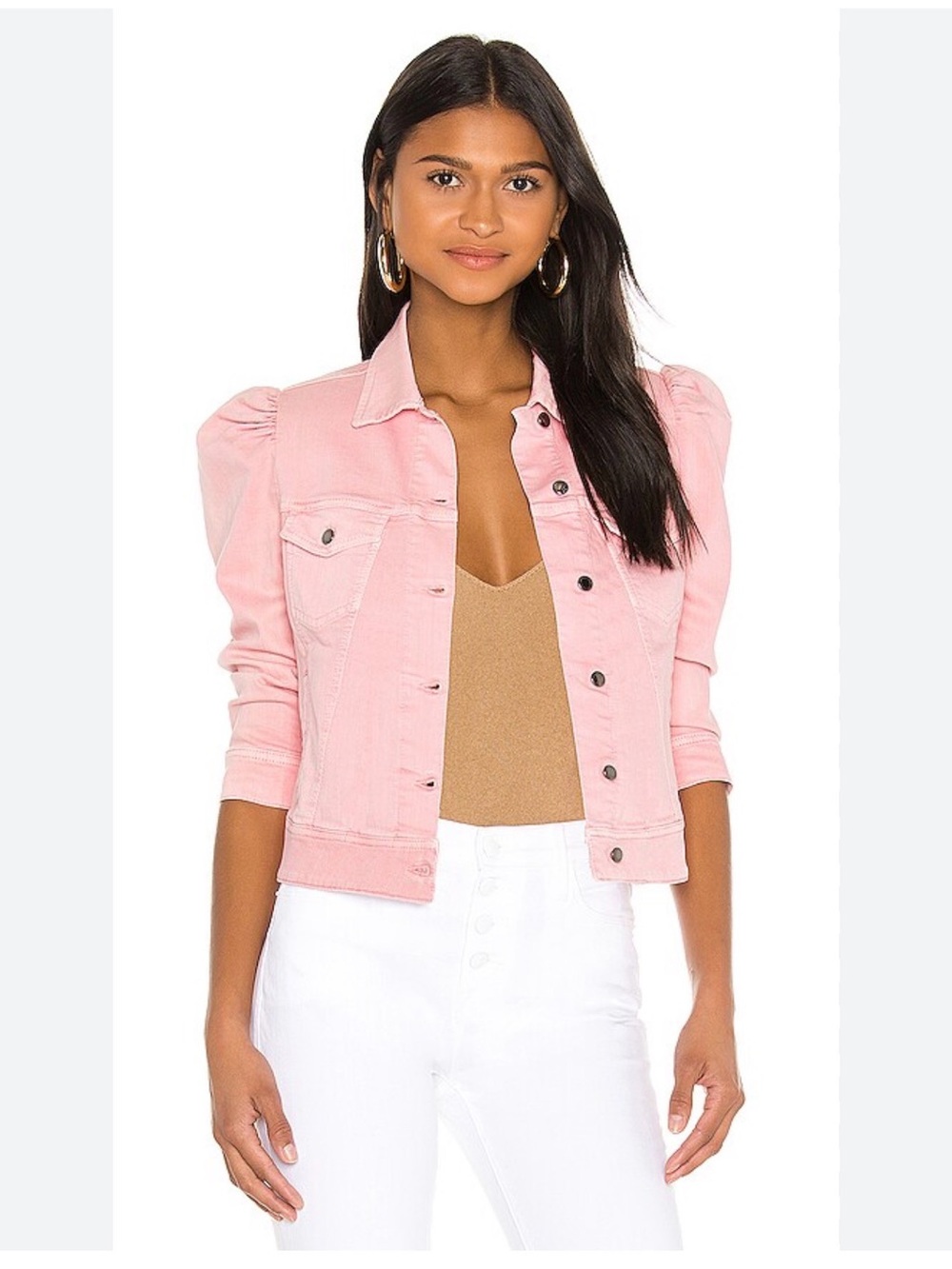 Retrofete Pink Puff-Sleeve Denim Jacket